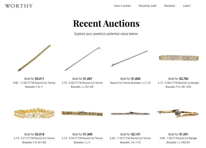 recent diamond bracelet auctions on worthy