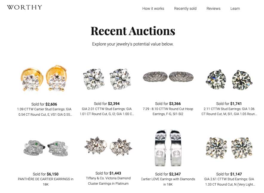 recent diamond earring auctions on worthy