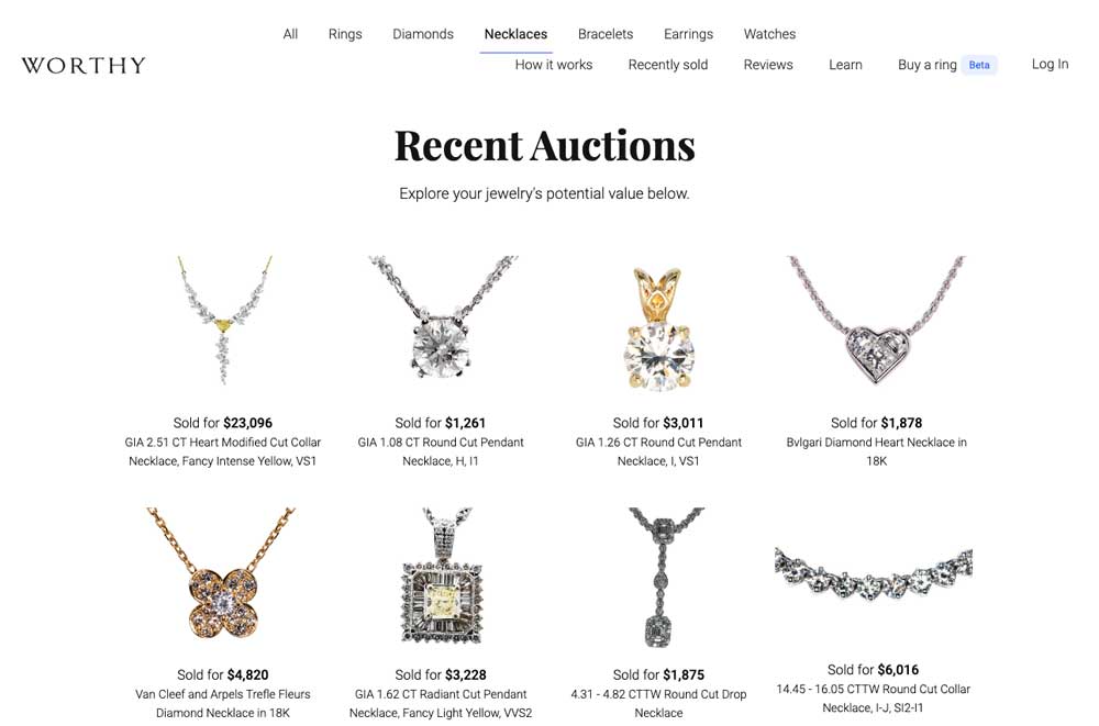 recent diamond necklace sales on worthy