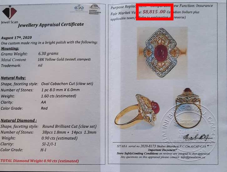 ruby ring appraisal