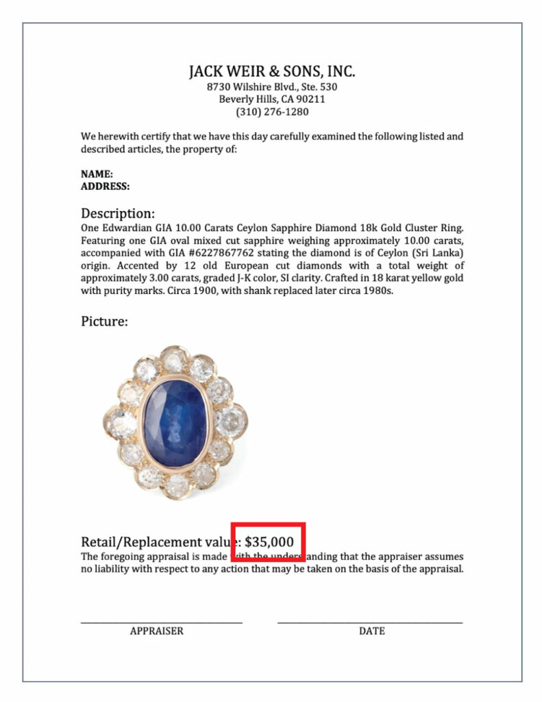 sapphire ring appraisal