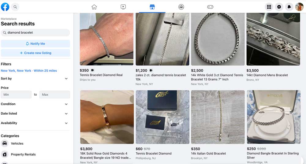 sell diamond bracelet on facebook marketplace