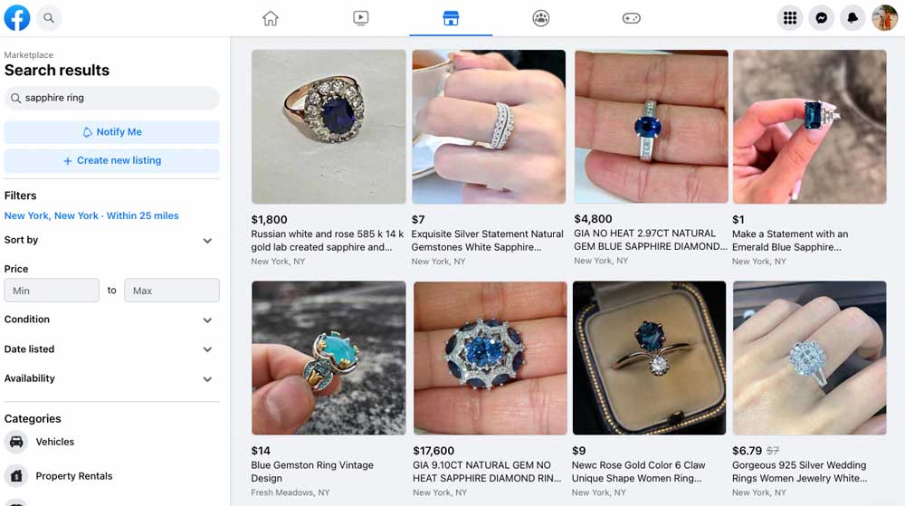 sell sapphire ring on facebook marketplace