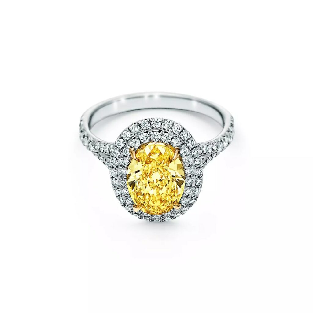 tiffany soleste oval yellow diamond double halo engagement ring in platinum